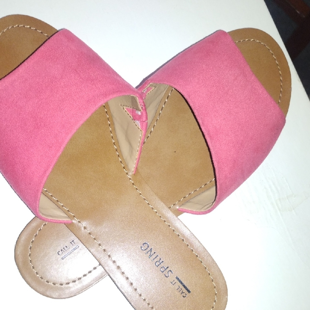 Call It Spring Pink and Tan Mules with Suede Upper